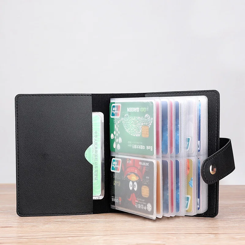Men Women Accordion Card Wallet Snap Strap PU Leather Multi-card Slots ID Window Large Capacity Lightweight Daily Travel Purse