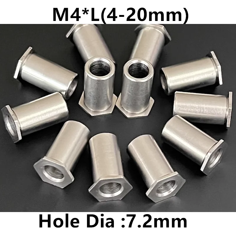 M4*L(4-20mm)*hole dia 7.2 stainless steel 304 non threads through hole pressure rivet stud rivet nut column screw1245