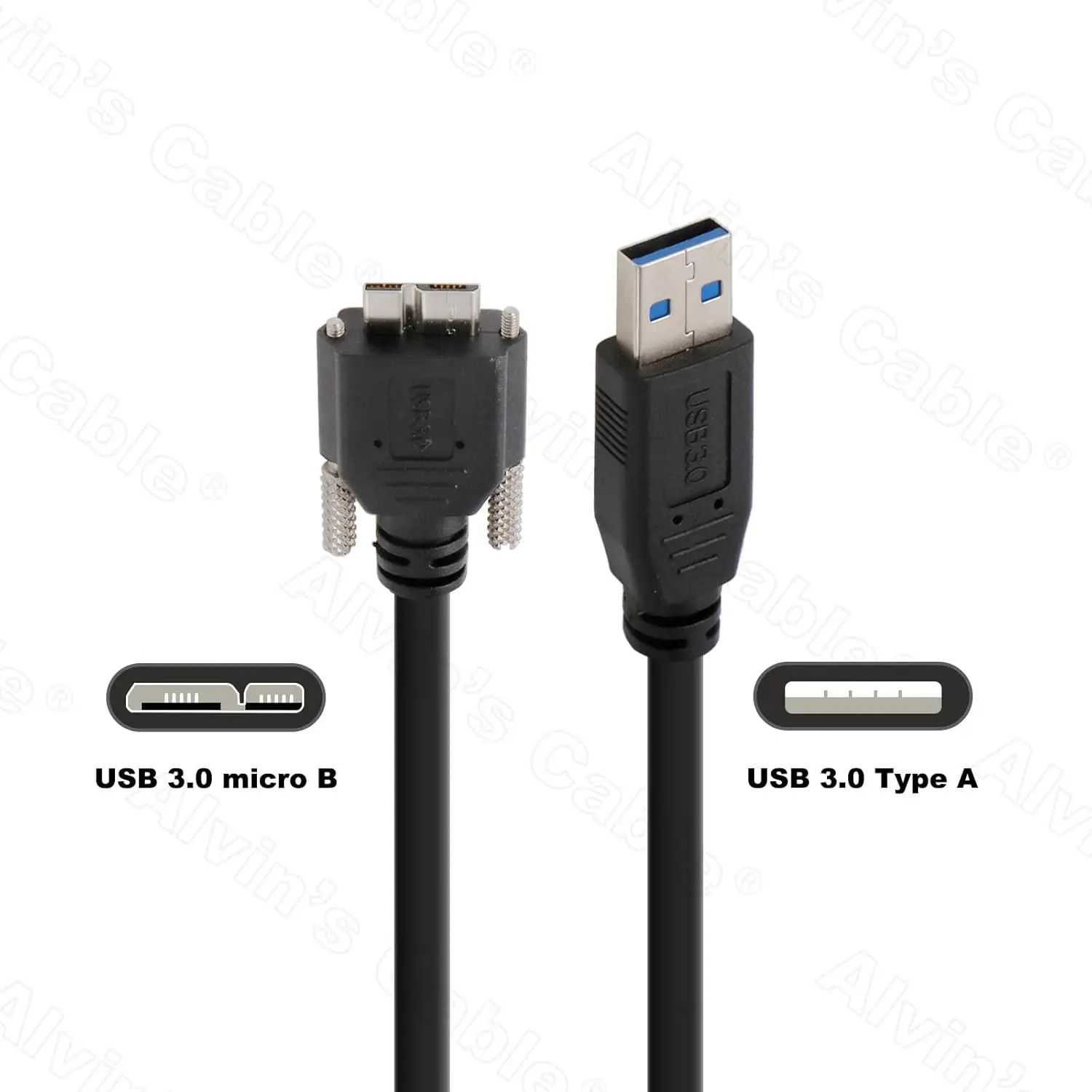 Alvin's Cables USB 3.0 USB-A to Micro-B Data-Cable for Basler ACE Camera Micro-B Locking-Screws to Type-A Shielded-Cable
