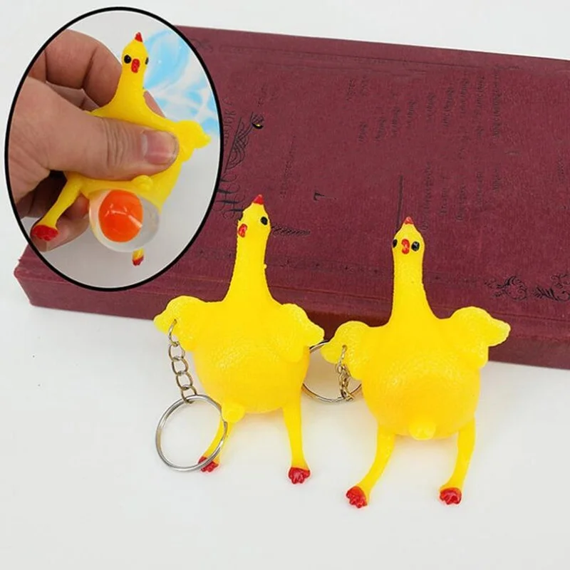 Chicken Egg laying Hen Crowded Pressure Ball Keychain Portable Squeezing Chicken Keyring Fun Joke Cunning Small Tool Toy