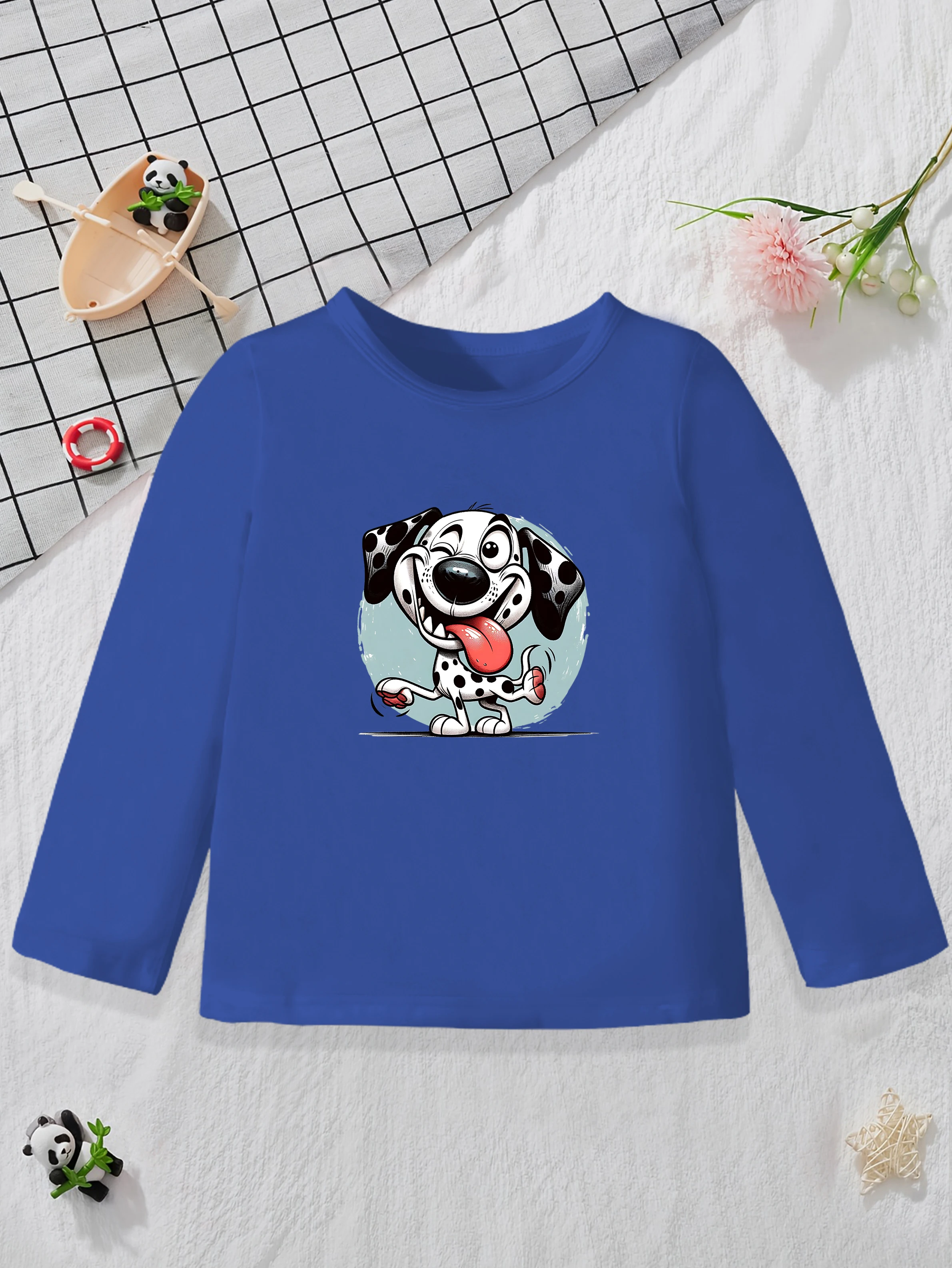 1 pieces: Boys Autumn Casual Base Layer Cartoon Goofy Dalmatian Pattern