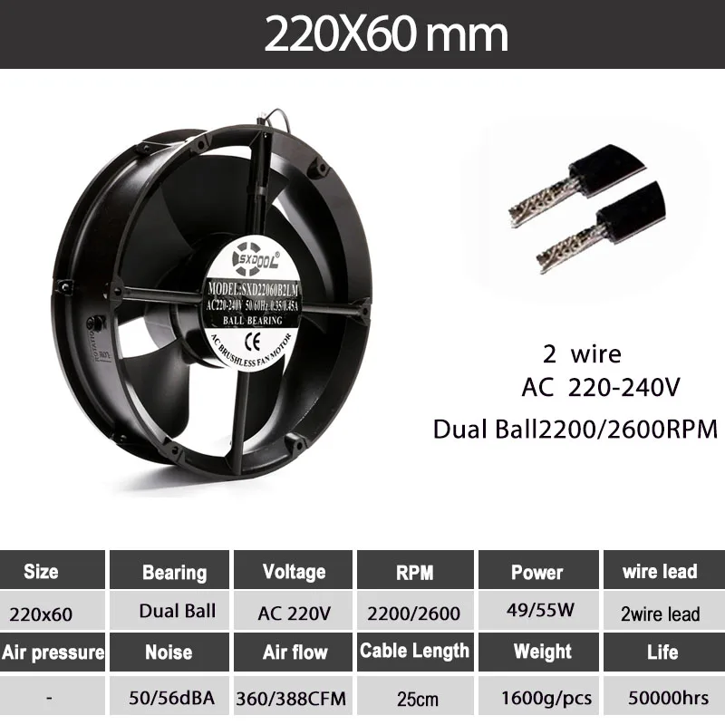 

Round Fan Cabinet Fan New SXDOOL 22060 65W 220-240V Dual ball bearing cooling fan 2600RPM air blower cooler