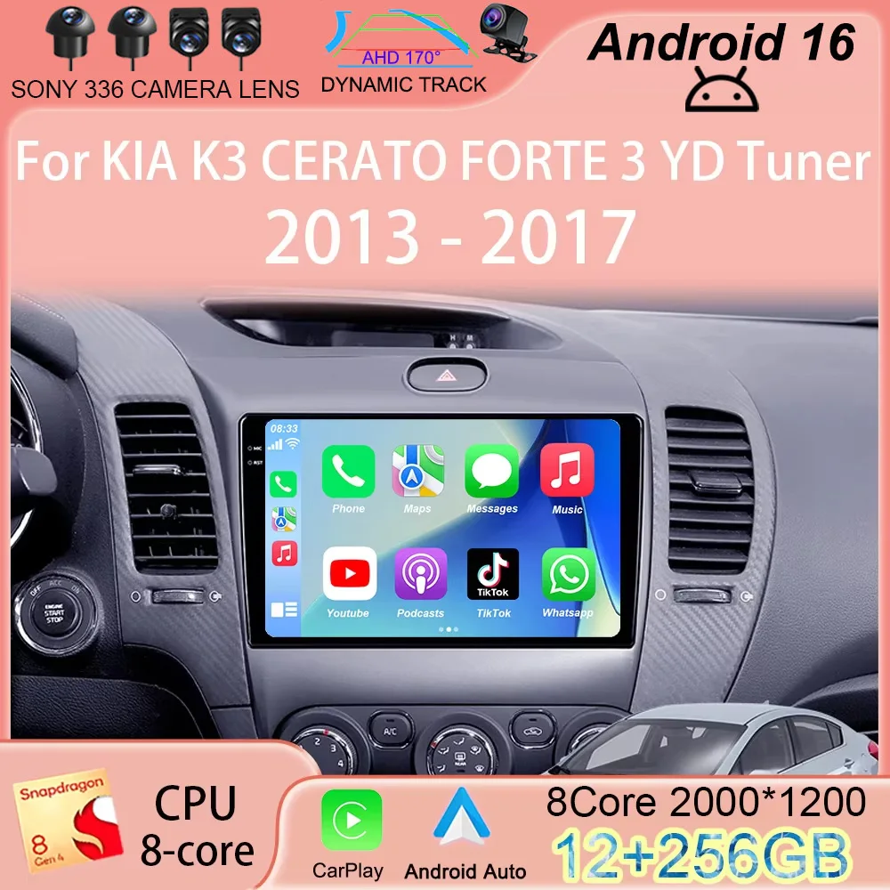 

Android16 Carplay Auto For KIA K3 CERATO FORTE 3 YD Tuner 2013 2014 2015 2016 2017 Multimedia Player Video Car Radio WIFI+4G DSP