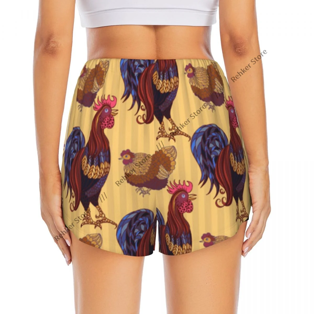 ผู้หญิงกางเกงขาสั้นโยคะวาดด้วยมือ Rooster ไก่ไก่กางเกงขาสั้นฟิตเนส Quick-DRY สุภาพสตรีโยคะยิมวิ่งสั้นกางเกงกีฬา