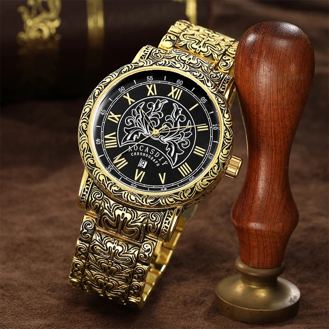 Watch Fashion Brand Luxury Popular Retro Men's Large Plate Gold Watch Steel  Band Watch Men's Gold Watch - AliExpress