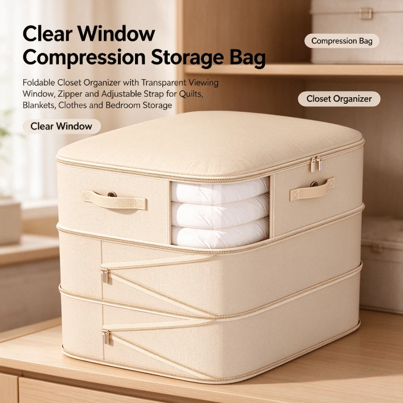 4 Pack Transparent Vacuum Compression Storage Bags Large Capacity for Quilt Bedding Clothing Space Saving Home Organizer