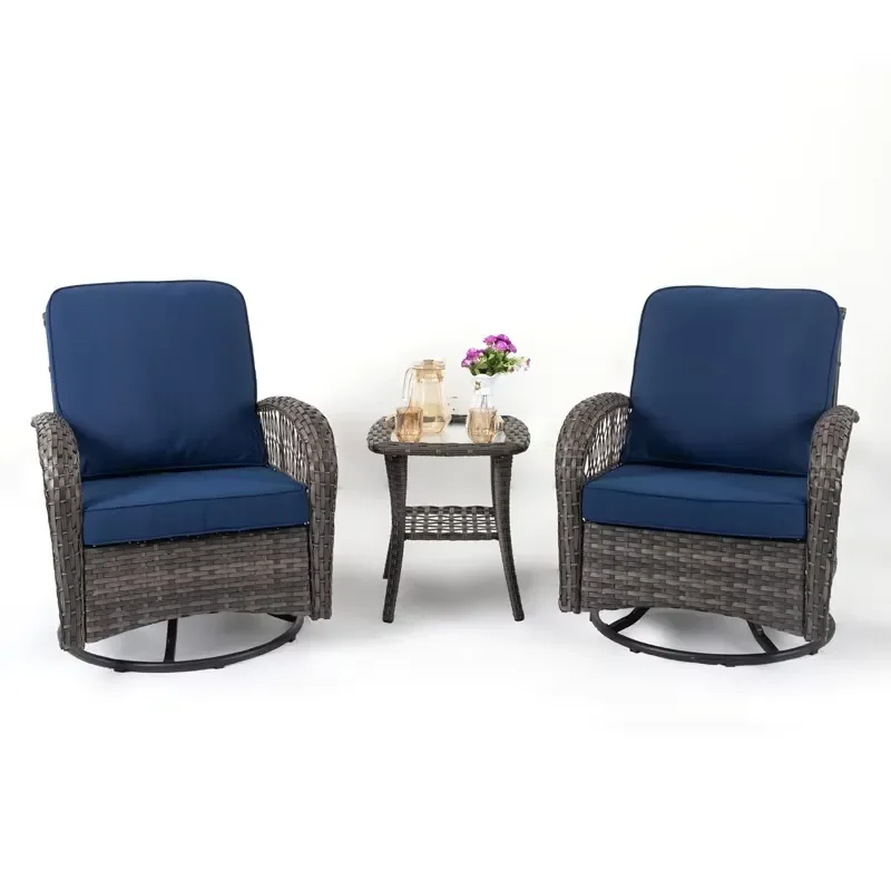 Wholesale High Quality Outdoor Furniture Modern Design Eco Friendly Dinning Rattan Swivel Garden Sofa Chair and Table Set