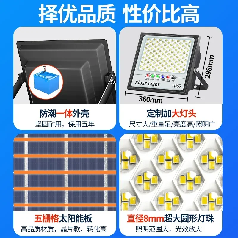 100/200/300W lampada solare faretto impermeabile per esterni lampada da esterno a luce Led con telecomando lampione solare controllo della luce