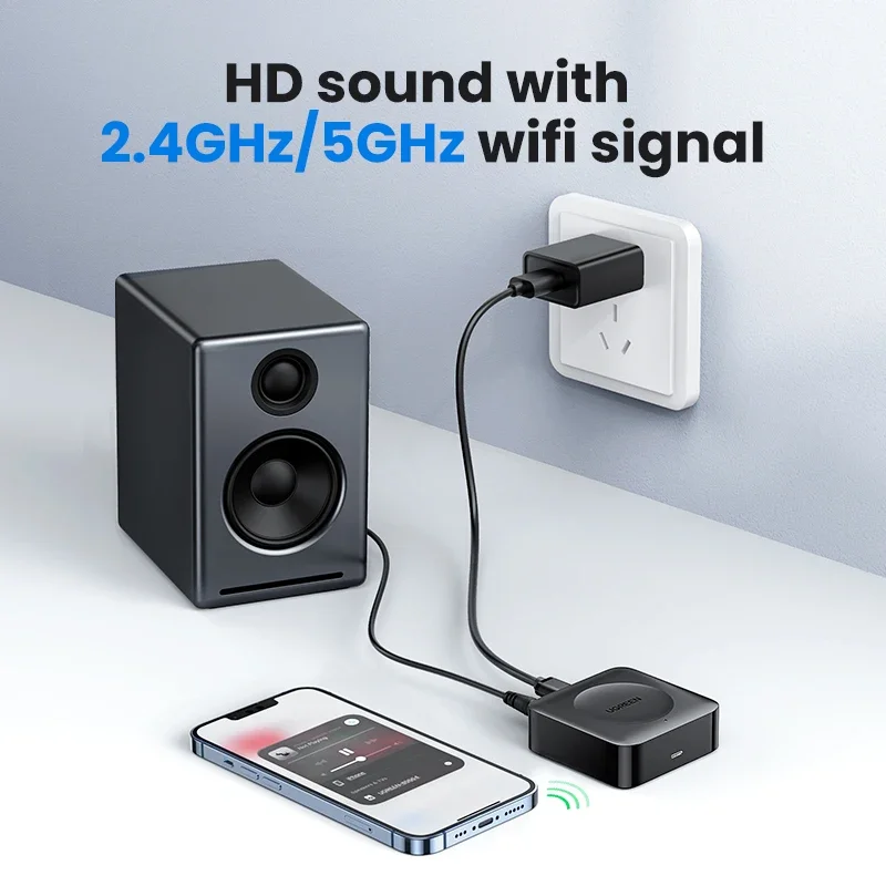 

T UGREEN WiFi 2.4/5G HiFi Audio Receiver Preamplifier DLNA Optical & 3.5mm Speaker for Airplay2 Music Adapter with Siri & Alexa