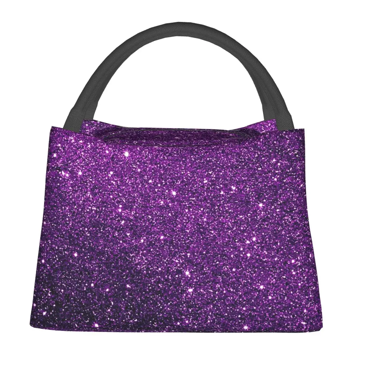 Gradient Purple Glitter Pattern Insulated Lunch Bag for Women Kids Portable Food Boxes Thermal Lunch Box Tote