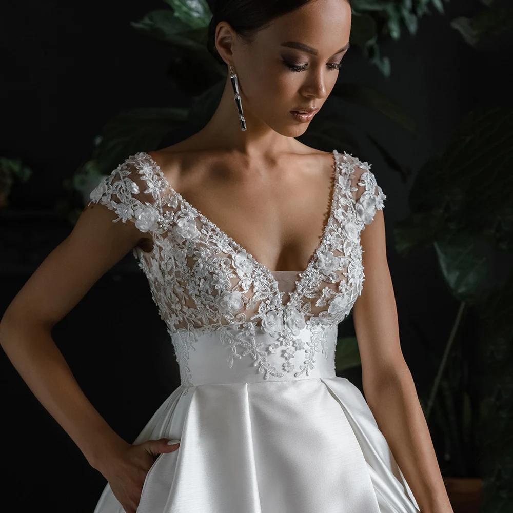 Robe de Mariée Trapèze en Fibre Satin à Imprimé Floral pour Femme, Fente Haute, Dos aux, Découpe, Personnalisé, Sexy, 2025