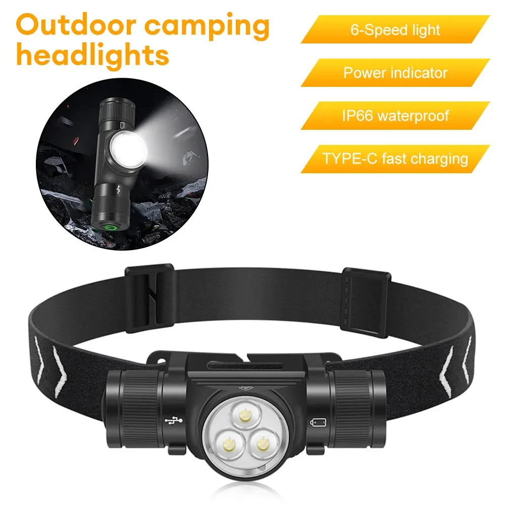 

HP330 LED Headlight 200M Range 7 Modes Type-C Charging Strong Light Headtorch IP66 Waterproof Camping Fishing Lantern