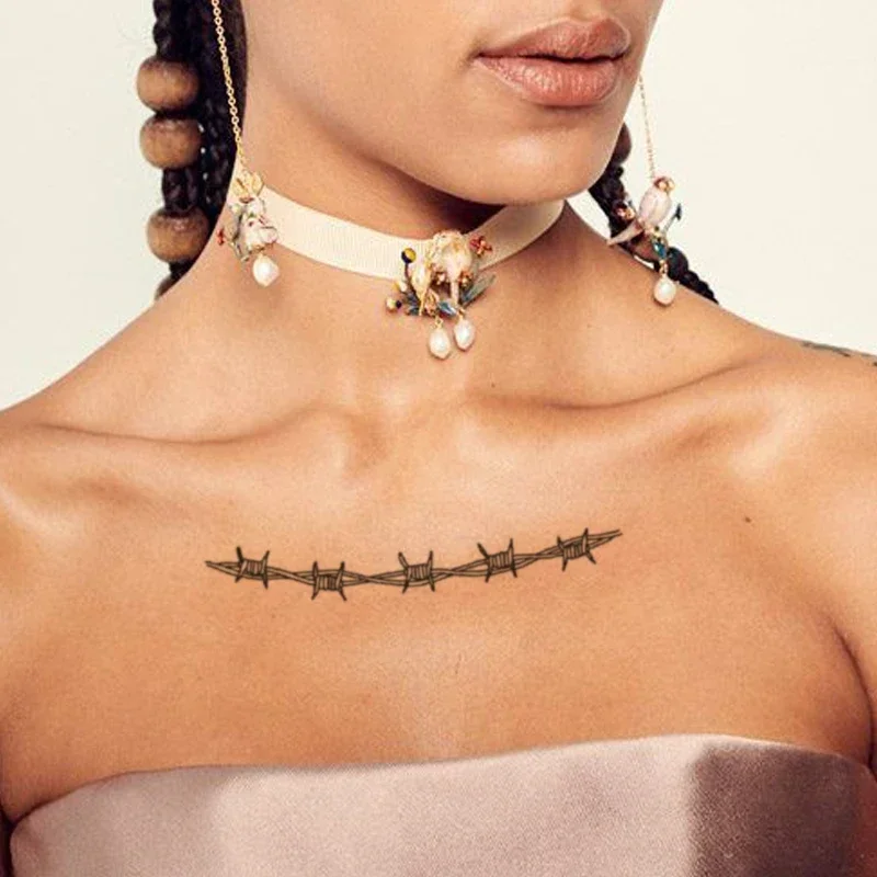 

Tattoo Sticker for Women Men English Alphabet Rose Temporary Butterfly Vine Rope Black Leaves Fake Tatoo Body Chest Arm