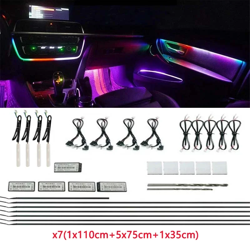 19 in 1 Symphony RGB Dual Zone Car Atmosphere 110cm Light Bar Interior Acrylic Guide Fiber Optic Universal Decoration Ambient