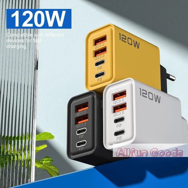 [TG835]1Pcs EU US UK Plug Travel 4 Port 120W USB C Fast Charger Station PD QC3.0 Wall Adapter For Phone