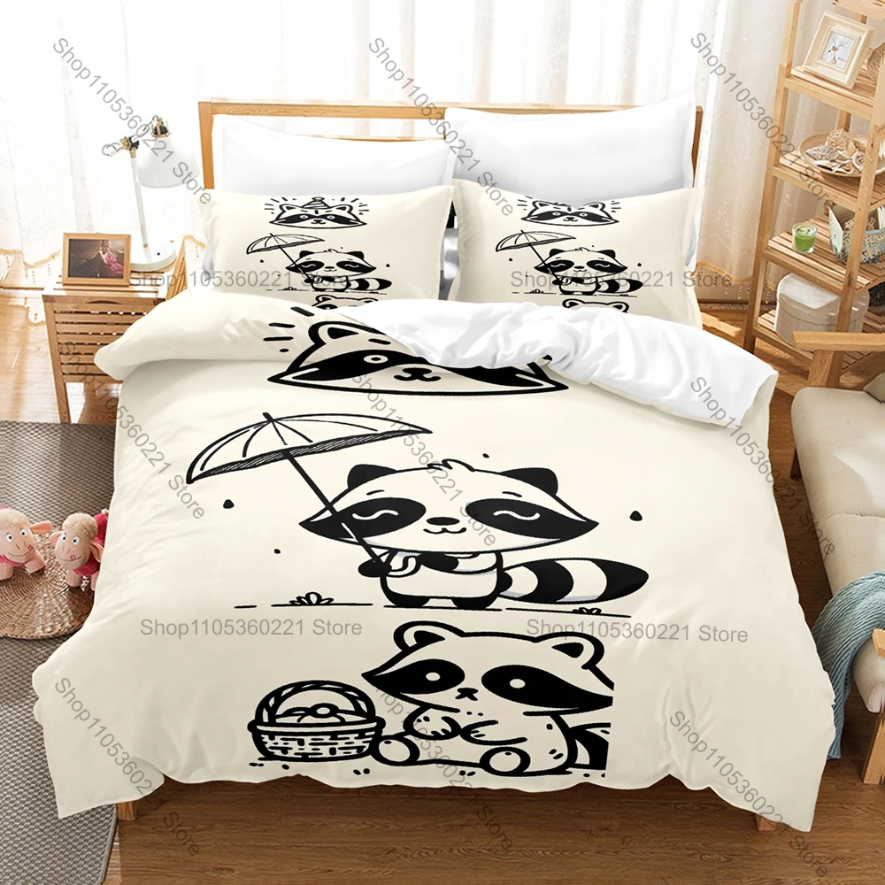 Kawaii Cartoon Raccoon Three Piece Bedding Set Luxury Comforter Set with Queen King Size Cool Two household goods Anime Cama Inf