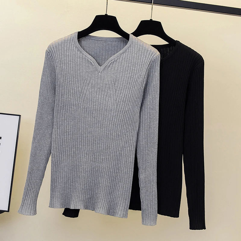 2023 Women Loose Casual V-neck Long Sleeve Pullover Autumn Winter Korean Cartoon Solid All-matched Kintting Sweater Jumper Tops