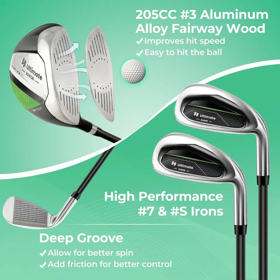 اليد اليمنى جونيور مجموعة نادي الغولف الكاملة لعمر 57 مع 205CC 3 الممر الخشب 7 و S مكاوي مضرب غطاء رأس المطر هود جولف St #2