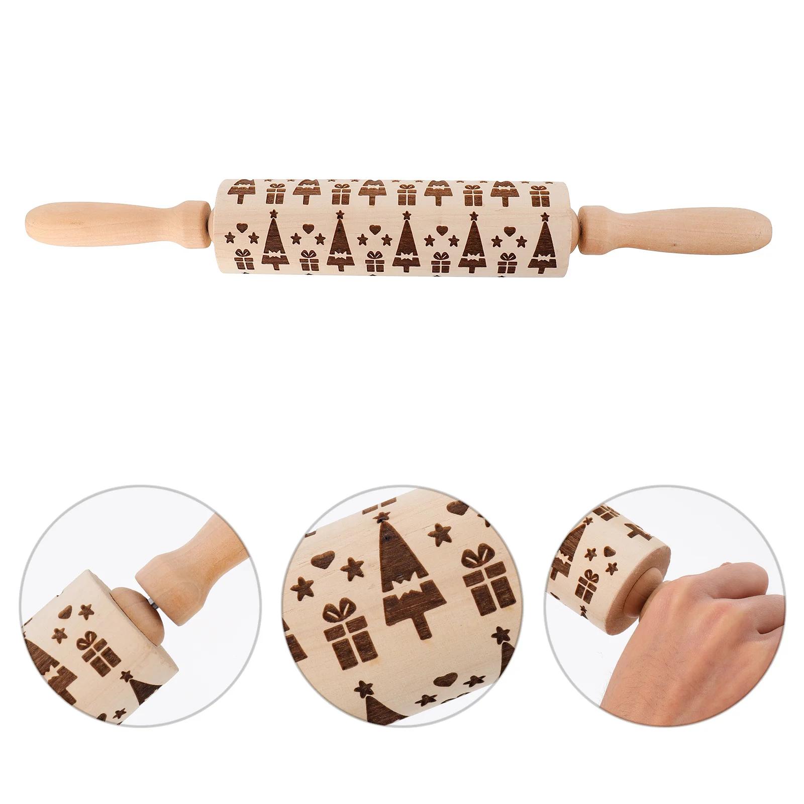 

1Pcs Wooden Rolling Pin Christmas Embossing Pattern Baking Tool Non Stick Handle for Cookie Dessert Pizza