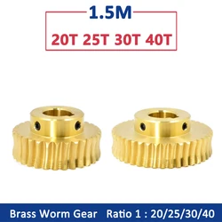 1pc 1.5M Brass Worm Gear 20 25 30 40 Teeth 1.5 Module Copper Turbine Speed Ratio 1:20/25/30/40 Bore 8 10 12 14 15 16 18 20mm