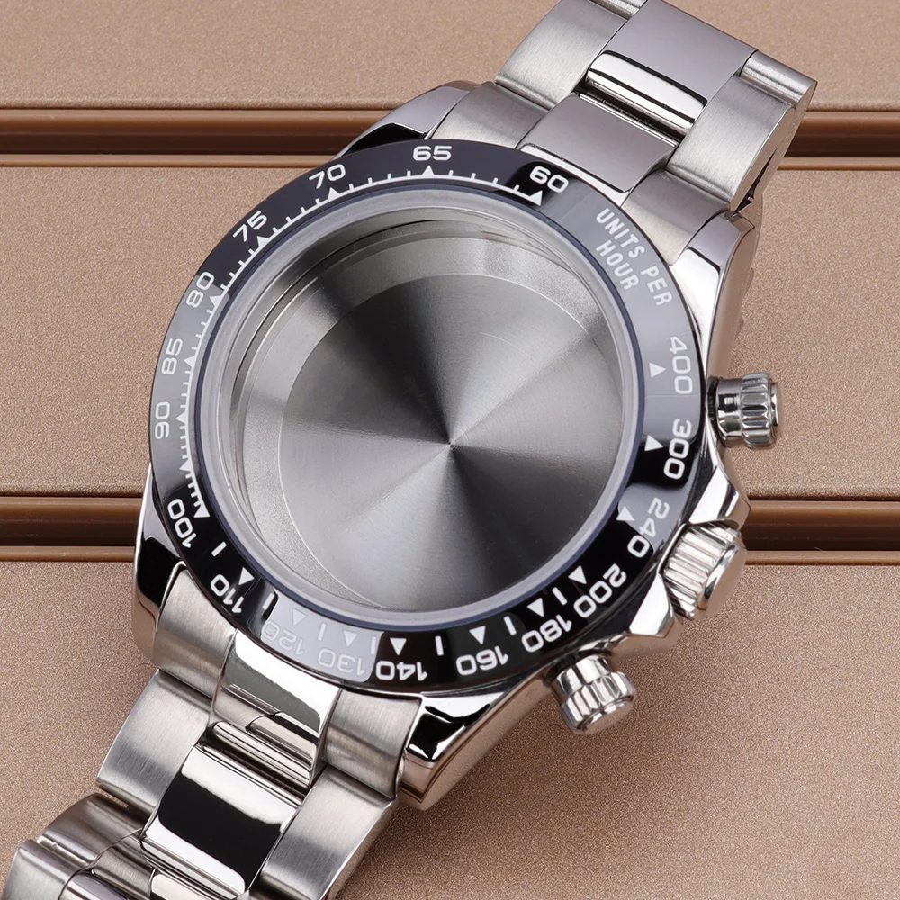 39mm VK63 Case Watch Case Steel Bracelet Sapphire For Daytona Style VK63 Quartz Automatic Movement Slide Buckle Repair Accessory