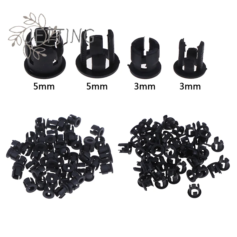 50 pçs 3mm/5mm plástico led suportes clipes-balelas montagens casos caixas preto