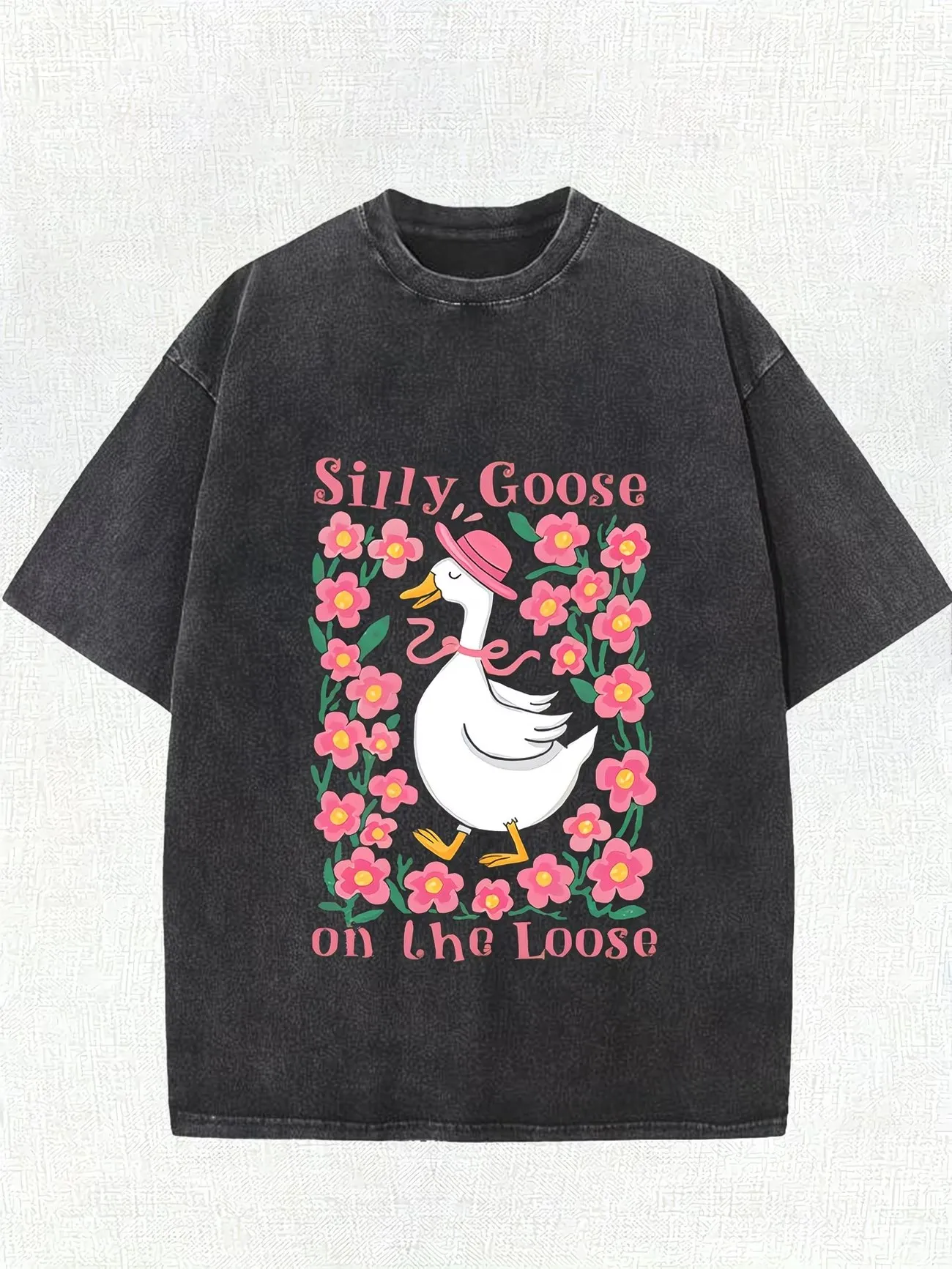 Silly Goose on the Loose Funny T-Shirt Vintage Washed Cotton Retro Harajuku Graphic Tee Non-slip Streetwear Unisex Top