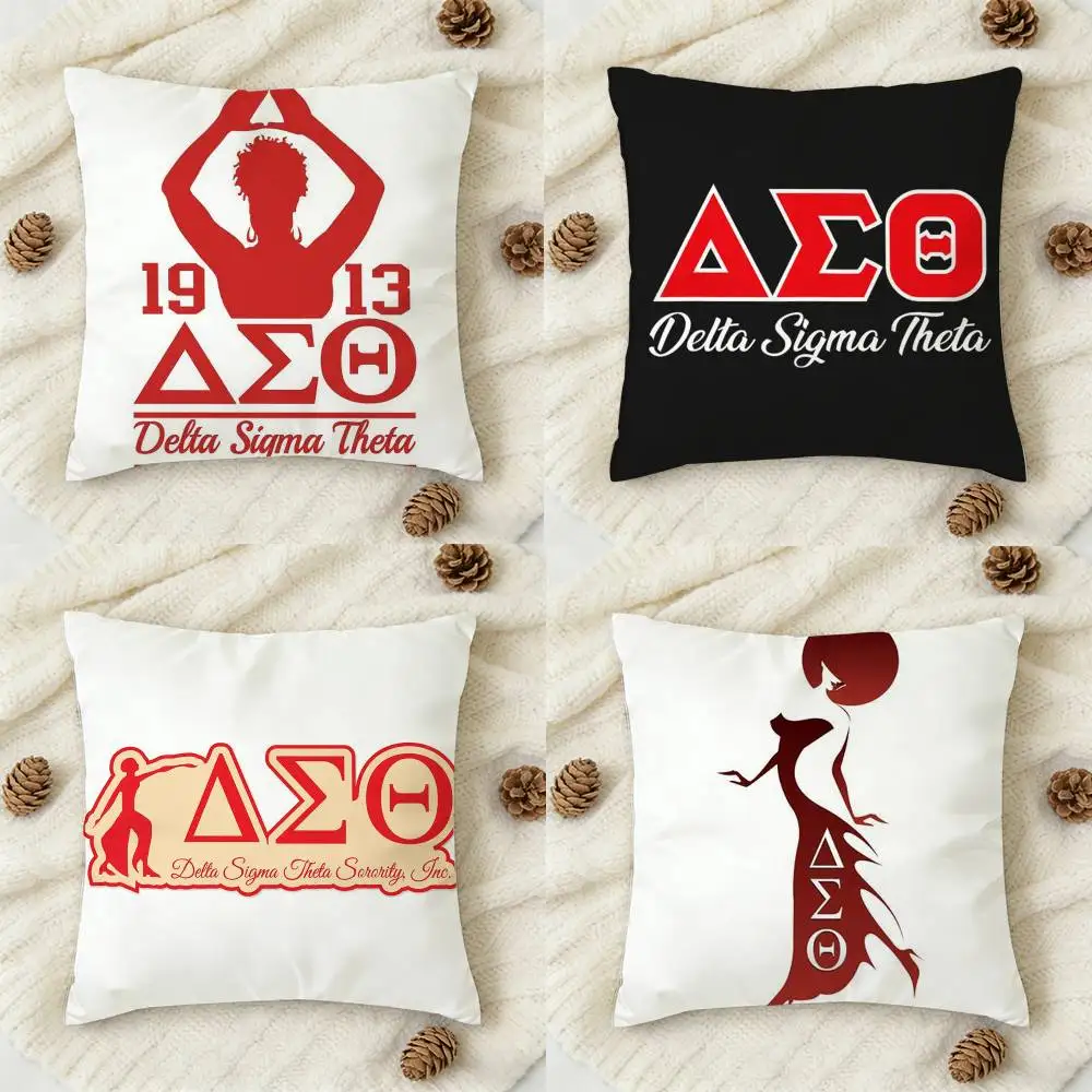 

D-Delta Sigma Theta Button Double-sided Printed Square Decorative Cushion Cover for Sofa Living Room Home Decor
