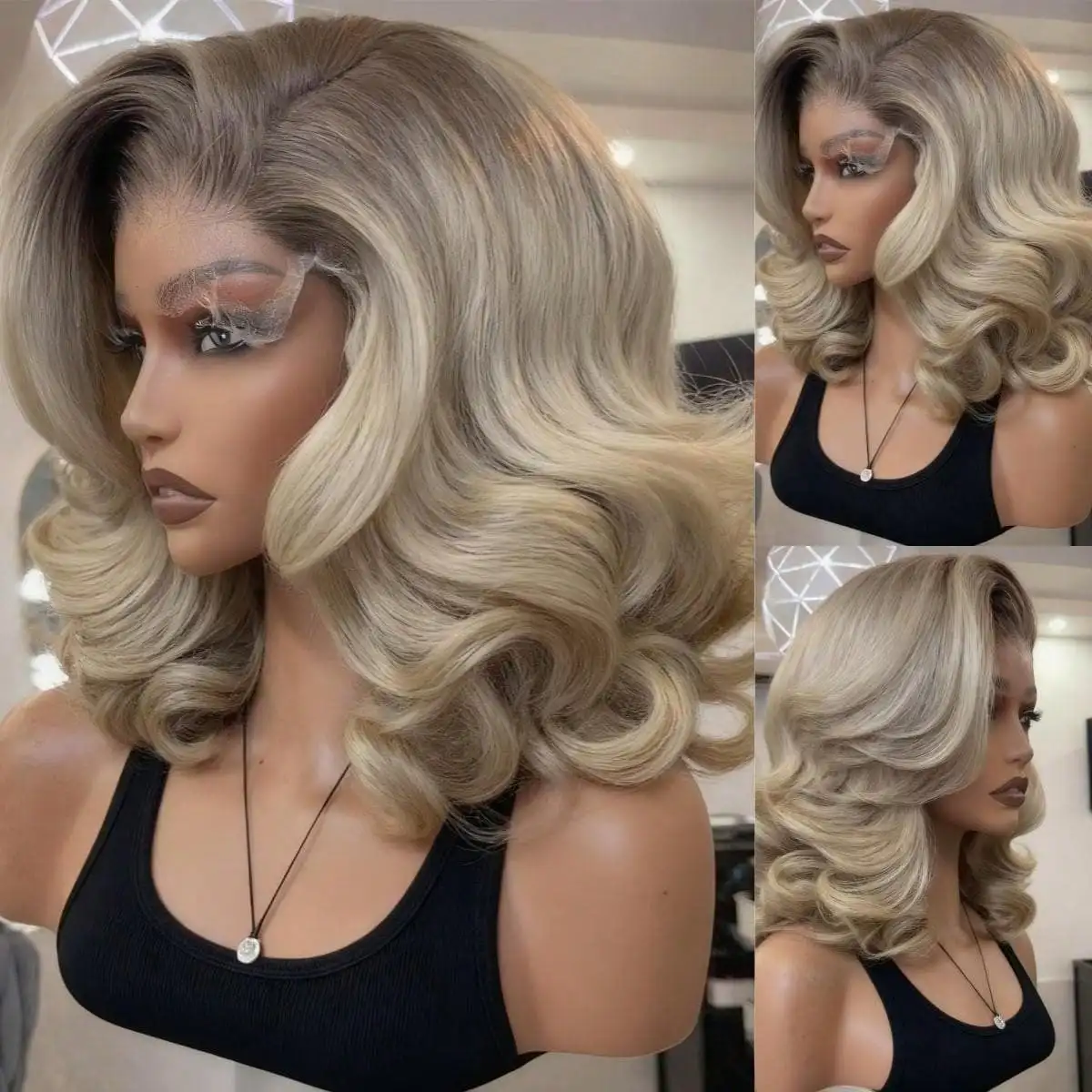 

Bob Body Wave Wig Ombre Black Brown Synthetic Lace Front Wig 13x4 Hd Synthetic Lace Front Wig for Women for Cosplay Party