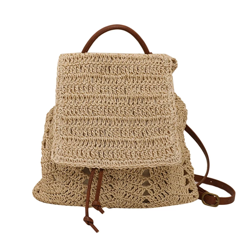 Damski plecak ze słomy Summer Boho Bohemian Hollow Shoulder Bag Hobo Crochet Woven Travel Bags for Women Knitted Beach Back Pack