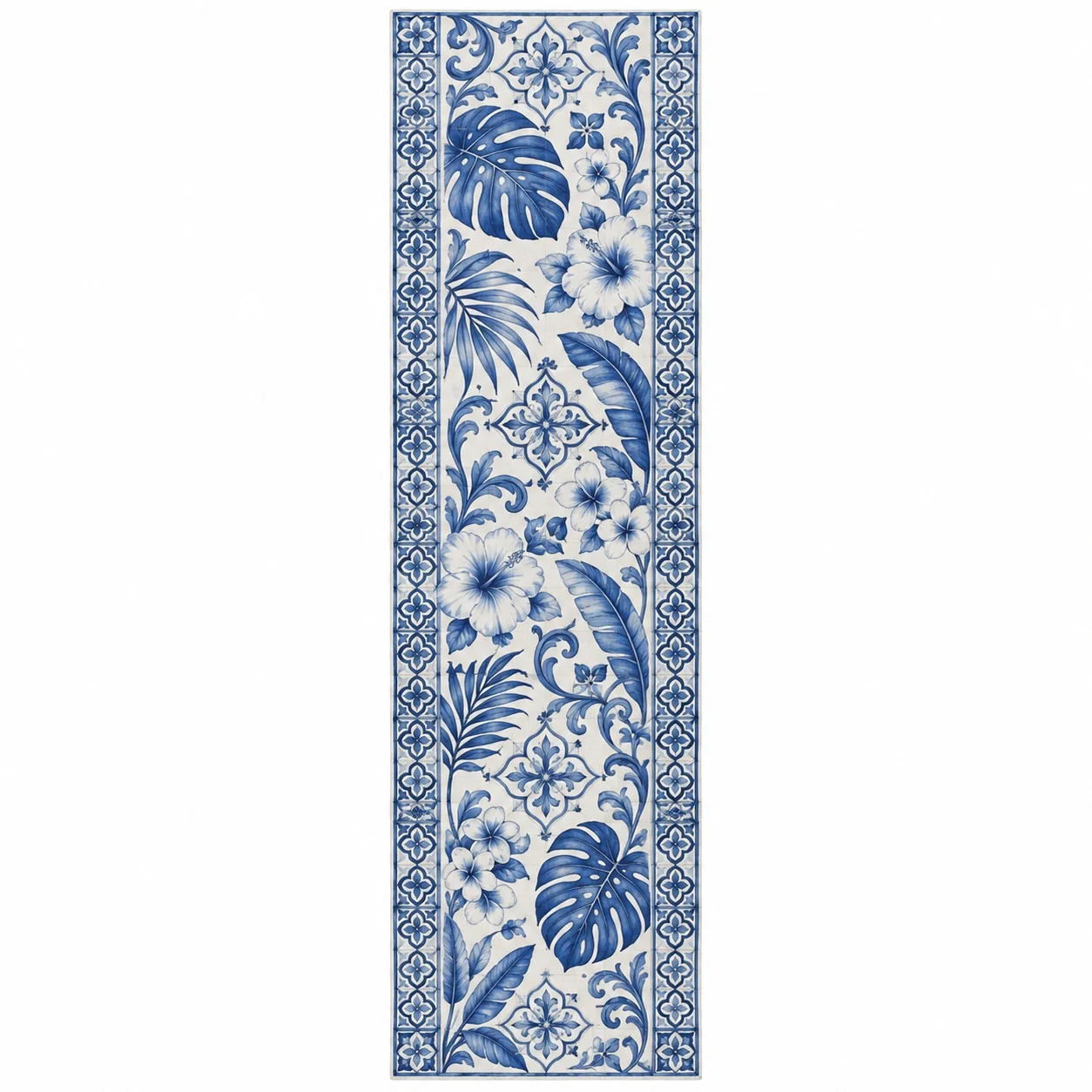 Blue White Floral Table Runner Tropical Botanical Table Flag Mediterranean Dining Decor Party Home Kitchen Decoration
