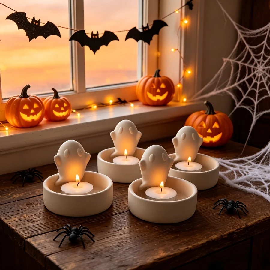 1pc Halloween Ghost Storage Candle Holder Ornament Mold Suitable for Making Dropper Gypsum Candles,Products,Table, Silicone Mold