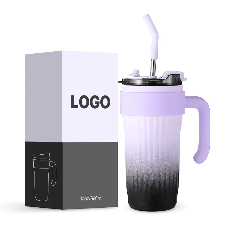 

860ml Portable Cups Custom Logo Double Wall Stainless Steel Coffee Tumbler Travel Coffee Mug With Lid And Handle