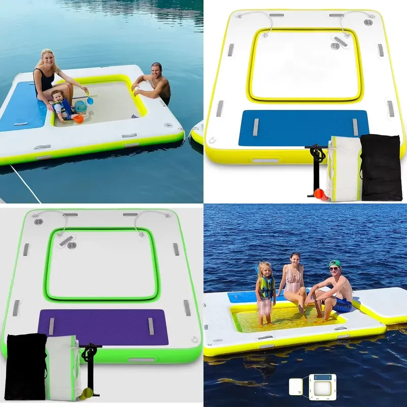 Lounging Water Hammock 3 in 1 Inflatable Floating Dock Platform Swim Deck Inflatable Floating Island for Kids and Adults
