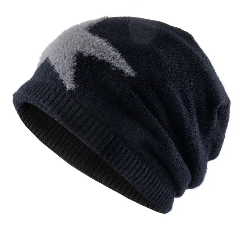 Warm knitted woolen hat, winter fleece-lined and thickened, five-pointed star pullover hat for men, outdoor hat
