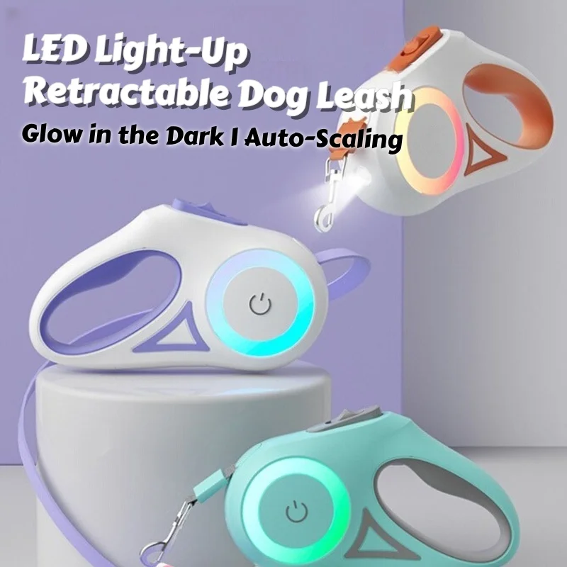 

LED Light-Up Retractable Dog Leash for Small/Medium Breeds - Glow-in-the-Dark, Auto-Stop Safety Leash with Reflective Strips