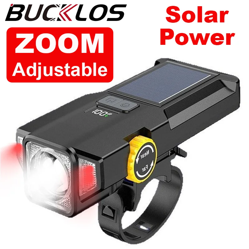 

Bike Zoom Headlight 4000mAh Solar Power Bicycle Front Light Near Far LED Light with Side COB Red Lamp Highlight Cycling Lights