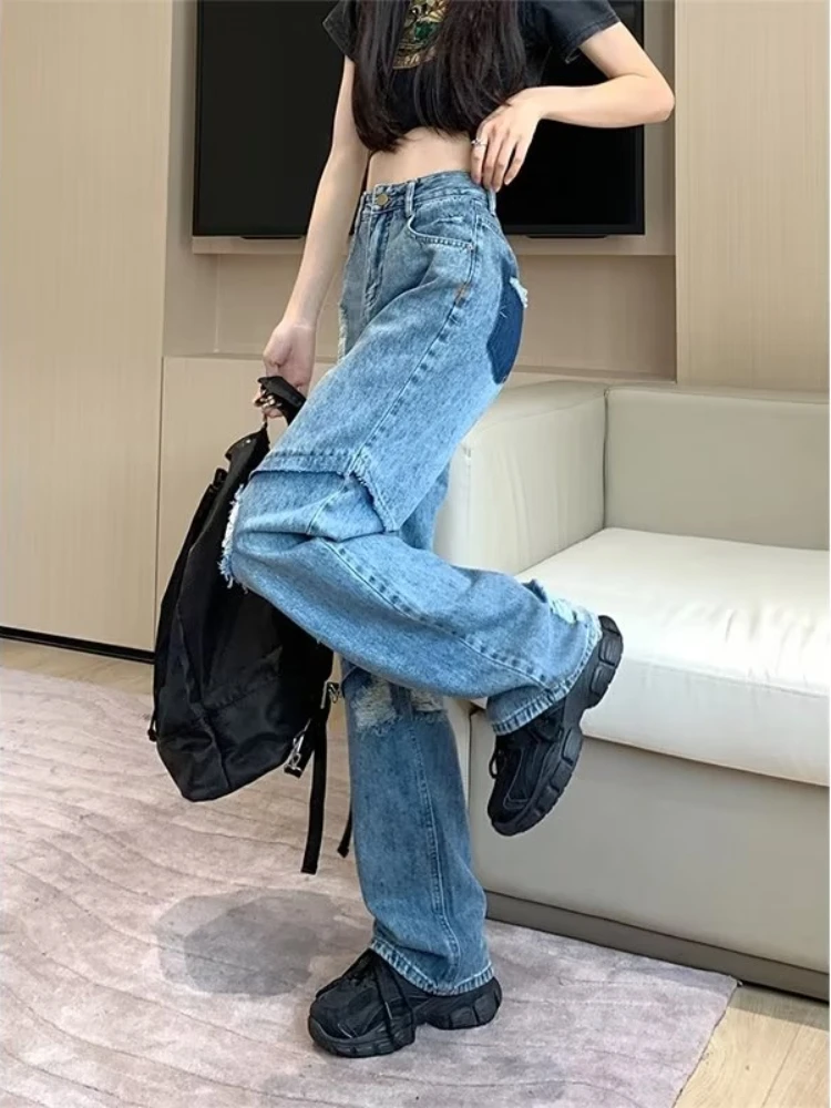 High Street Summer Jeans Women Ripped Pocket Design Retro Chic Harajuku Korean Fashion Clothing Loose Popular Denim Schoolgirls