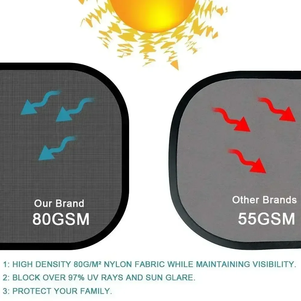 Universal Car Window Sun Shade Easy Install Black Mesh Suction Cup Sun Protection Heat Block Privacy Screen Van SUV 5PCS Amagi