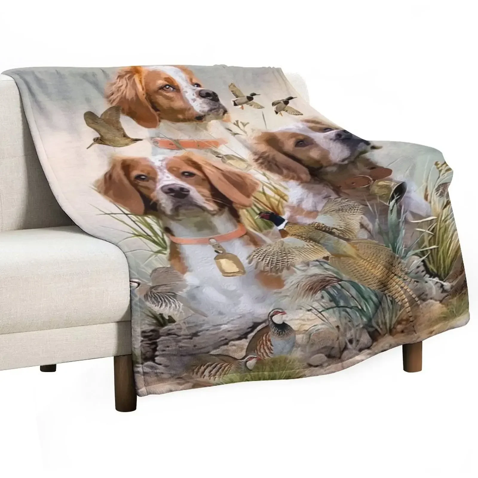 

Brittany Spaniel , Passion for Birds Throw Blanket Picnic for sofa Blankets