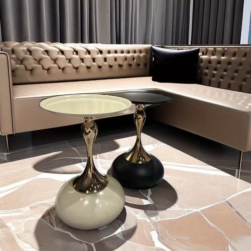 طاولة جانبية صغيرة على الطراز الإيطالي، طاولة جانبية فاخرة لغرفة المعيشة مع سطح رخامي وقاعدة ذهبية، طاولة نهاية حديثة للأريكة #1