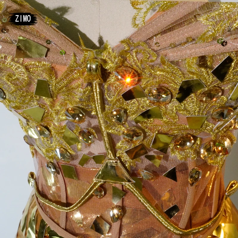 Сексуальное и роскошное платье с золотыми блестками и кисточками на спине и рукавами для латинских танцев на день рождения, Dj Club Ds Performance, наряд Drag Queen