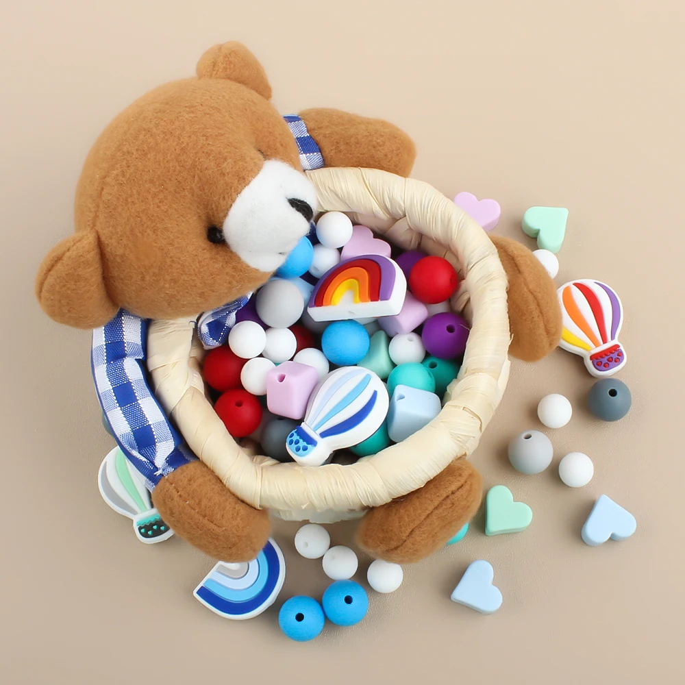 Silicone Beads Cartoon Rabbit Shape Teething Beads Set Diy Accessories Free Bpa Combination Pacifier Chain Clips Set Newborn Toy