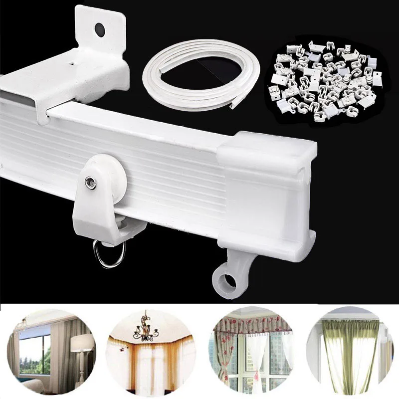 10M Cuttable Curtain Track Rail Side Clamping Flexible Ceiling Mounted Curved Straight Slide Windows Balcony Curtain Accessories