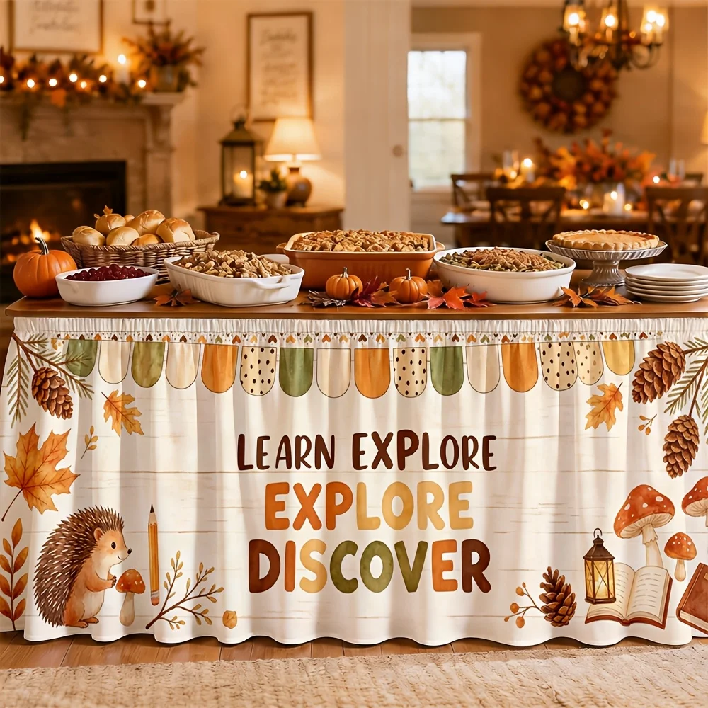 One table skirt. Autumn Forest Explorer Table Skirt. Polyester. Comfortable. Rural. Imagination. Natural inspiration.