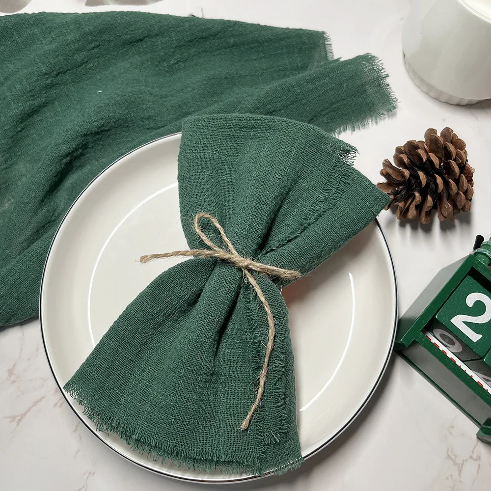 10pcs 32x32cm Wholesale Christmas Red Gauze Cotton Cloth Napkins Reusable Tea Towel Wedding Party Table Decor Retro Burrs napkin