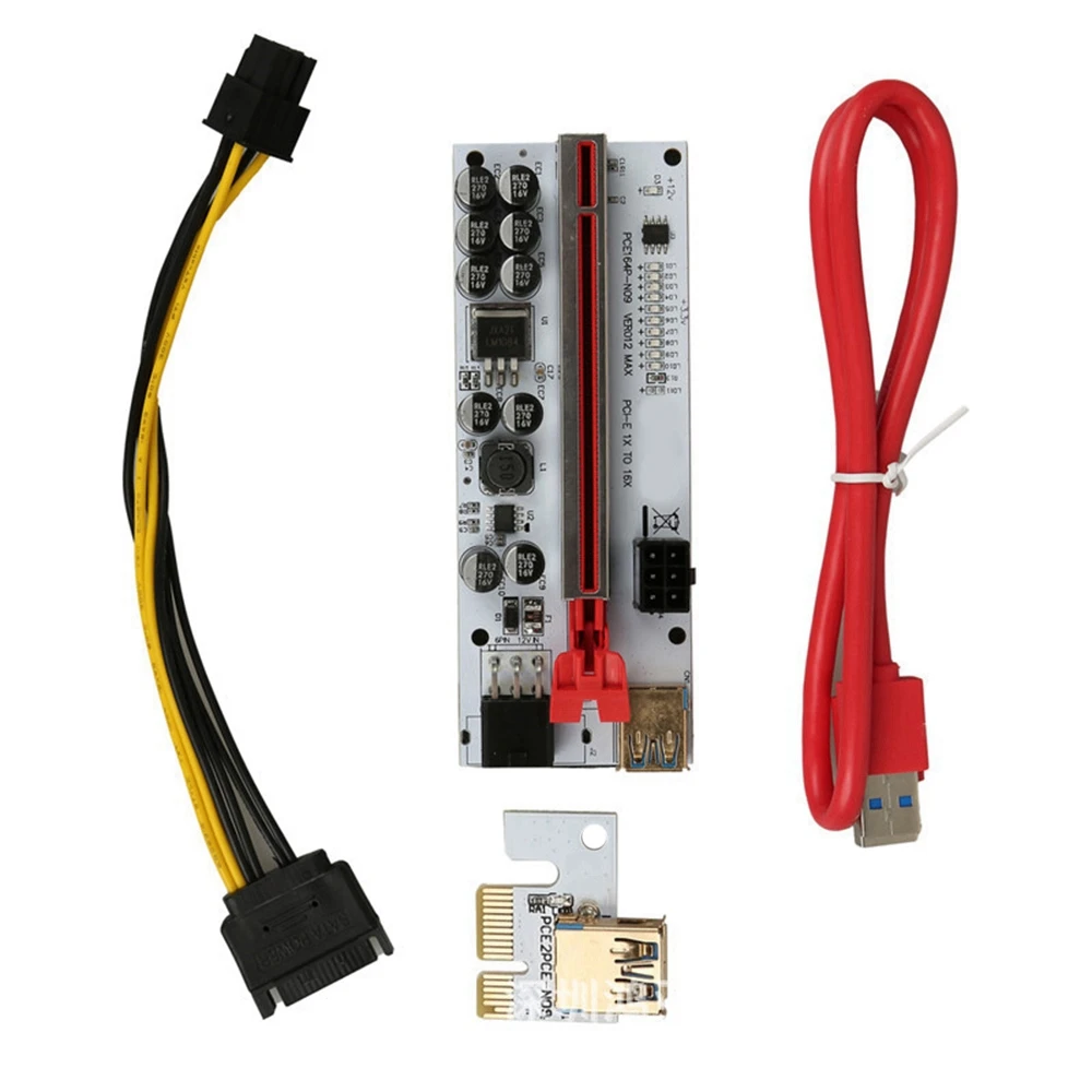 

A95Q-6Pcs PCI-E Riser Card VER012 MAX PCI Express X1 To X16 Extender PCI E USB3.0 Cable SATA 6Pin Adapter For GPU Mining