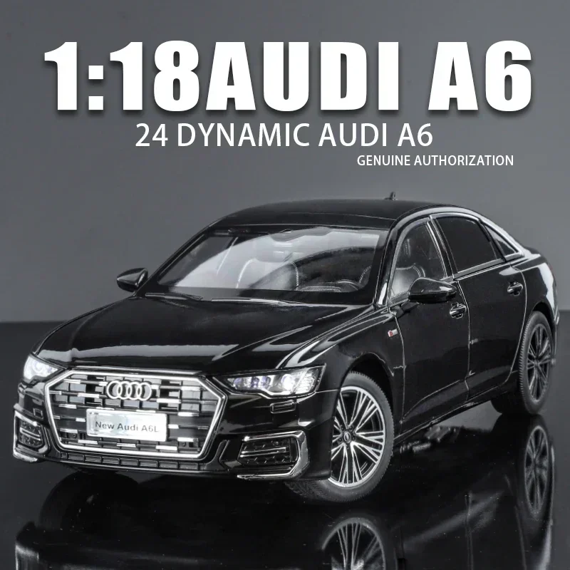 1:18 AU A6L Alloy Car Model Toys Diecast Cars 6 Doors Opened with Sound Light Pull Back Scale Models Toys for Boys Gifts