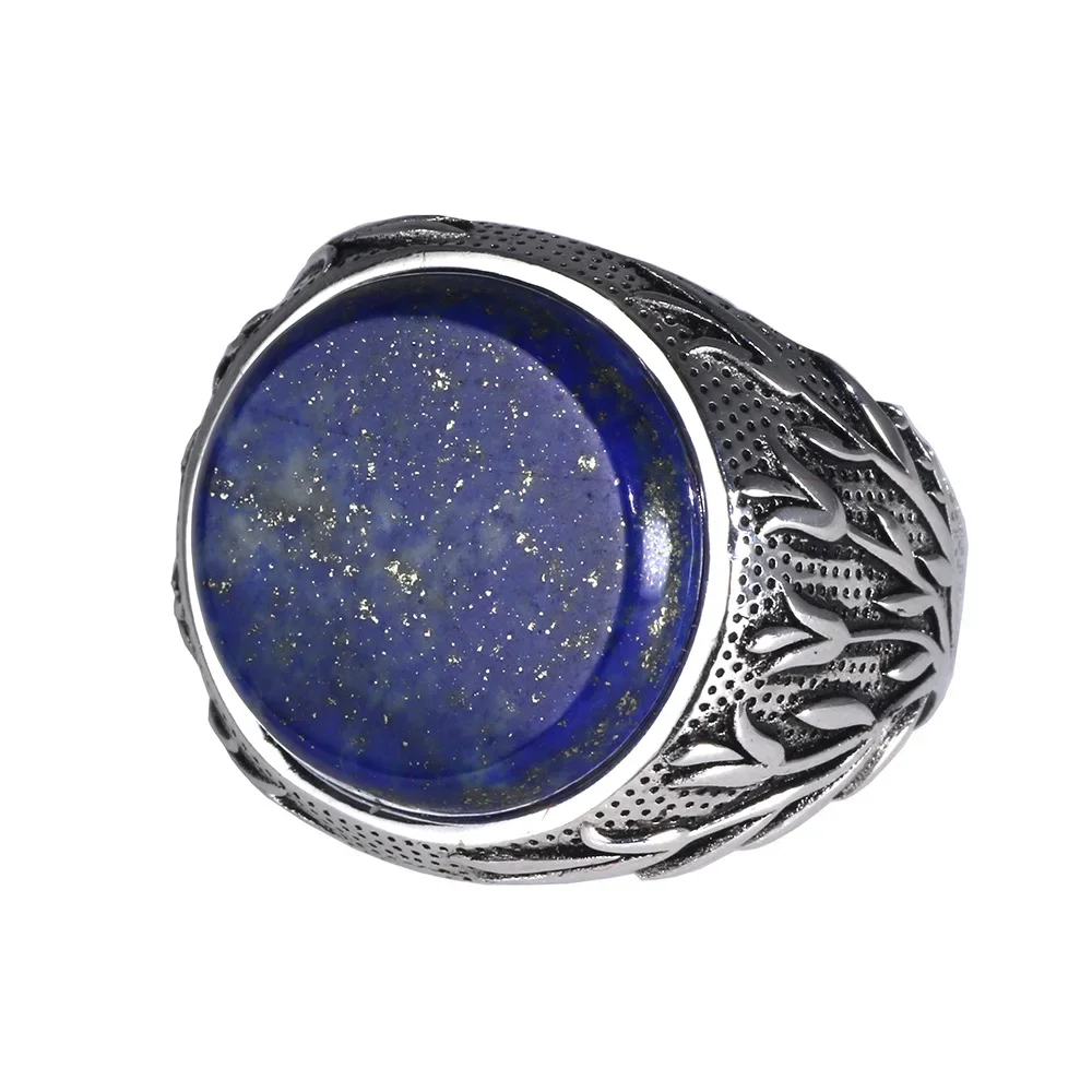 Genuine Solid 925 Sterling Silver Rings With Natural Lapis Lazuli Tree Branches Engraved Turkish Finger Rings Man Ring