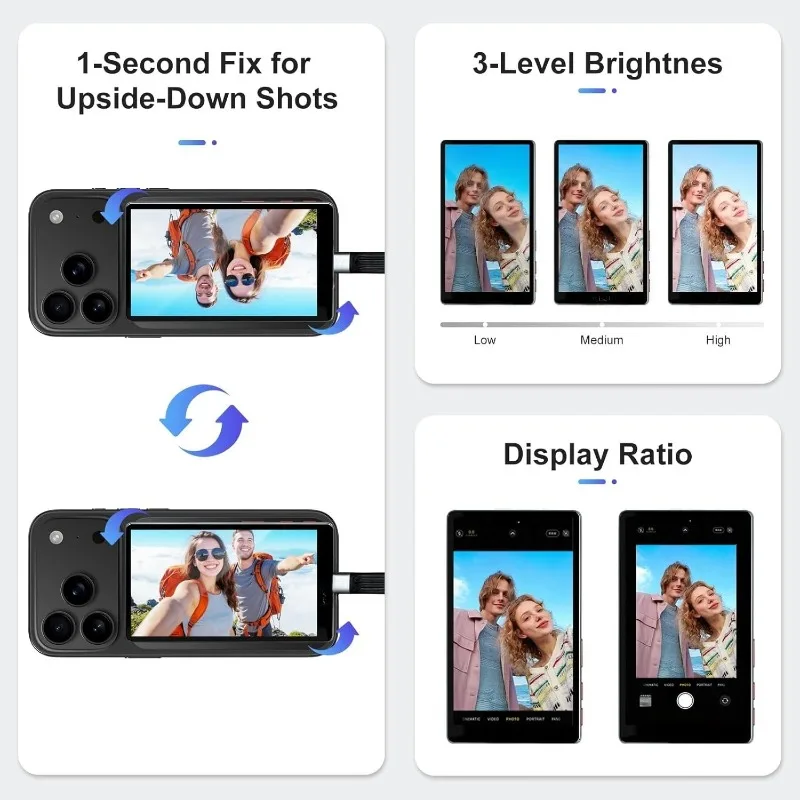 Magnetic Wireless Selfie Monitor Screen Phone Rear Camera Smart WiFi Bluetooth Connection for Solo Shooting Vlog Live Streaming